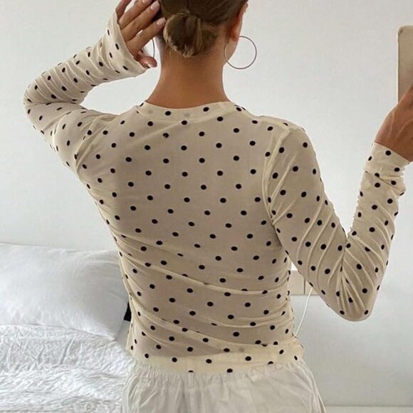 NWOT Women’s Crew Neck Polka Dot Sheer Mesh Blouse - Size XL (Fits Like M) - Picture 2 of 10